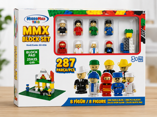 Mmx Block Set 287 Parça 8 Figürlü Blok Oyuncak Seti 25X25 Oyun Tabanı 3+ Yaş