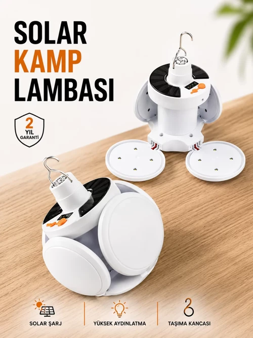 Güneş Enerjili 5 Kanatlı Katlanabilir Kamp Işıldaklı Lambası - Beyaz Işık ve Solar Güç