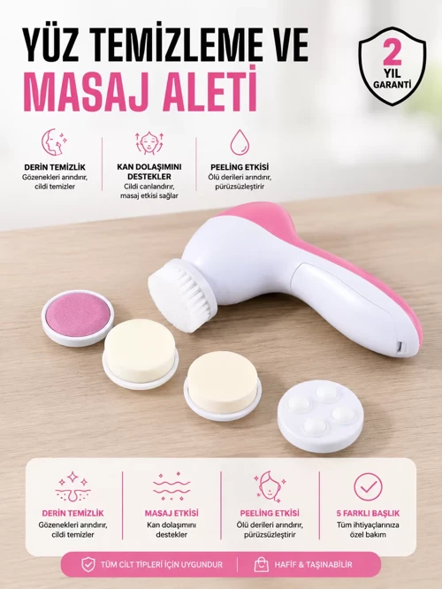 5 Fonksiyonlu Cilt Bakım Cihazı - Elektrikli Masaj, Peeling ve Nemlendirme Cihazı