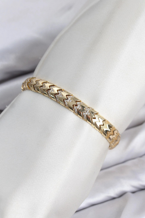 CM Kalın Yılan Model Zirkon Taşlı VIP Seri Gold Renk Pirinç Kadın Bileklik