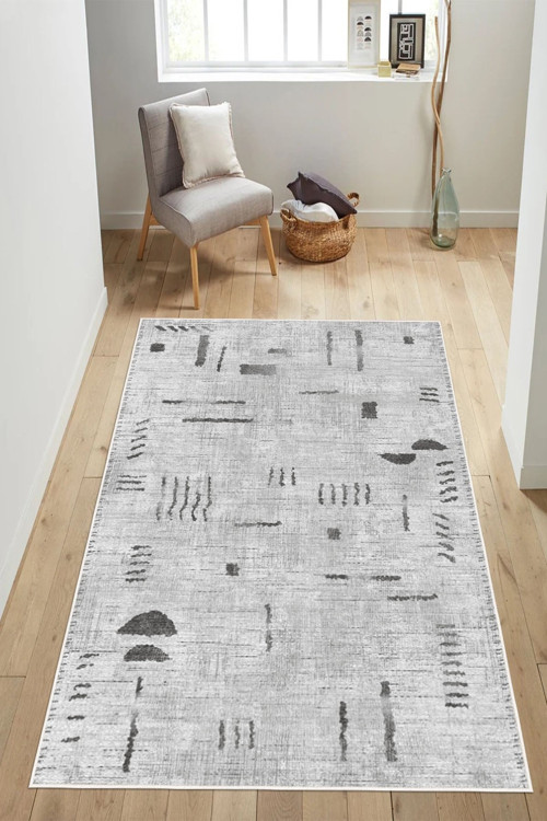 Modern Etnik Modern Çizgi Desenli Krem Dijital Baskılı Yıkanabilir Kaymaz Taban Salon Halısı Yolluk