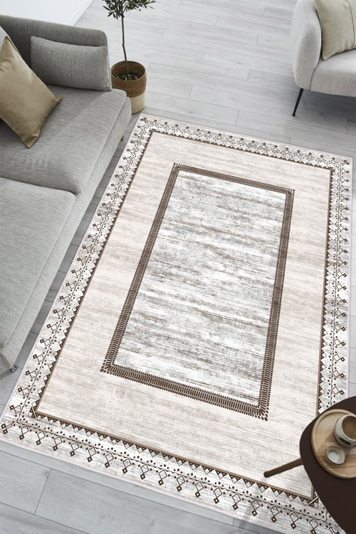 Çerçeveli Klasik Desen Baskılı Kaymaz Yıkanabilir Salon Oturma Odası Mutfak Halısı Yolluk