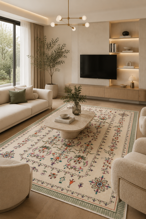 Floral Elegance Desen Baskılı Kaymaz Yıkanabilir Salon Oturma Odası Mutfak Balkon Halısı Yolluk