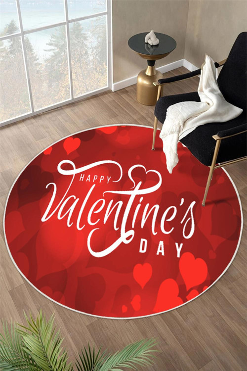 Happy Valentine's Day Özel Tasarım Yuvarlak Dijital Baskı Halı