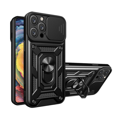 iPhone 11 Pro Uyumlu Tank Kılıf Yüzüklü Standlı Extra Darbe Koruma Zırhlı Outdoor Kapak Siyah