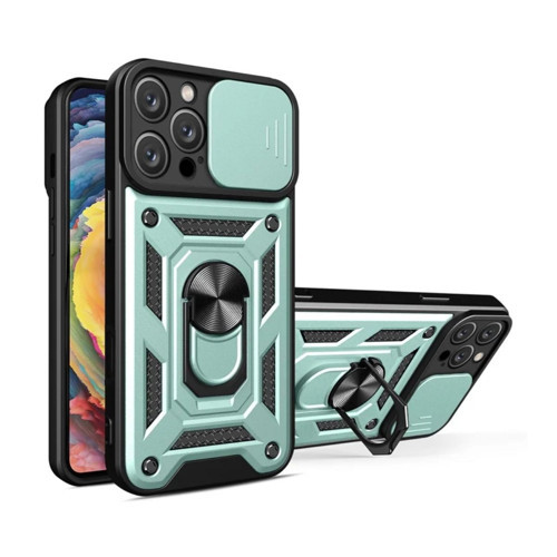 iPhone 11 Pro Uyumlu Tank Kılıf Yüzüklü Standlı Extra Darbe Koruma Zırhlı Outdoor Kapak Yeşil