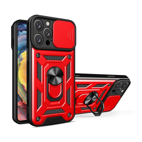 iPhone 11 Pro Uyumlu Tank Kılıf Yüzük Standlı Extra Darbe Koruma Zırhlı Outdoor Kapak Kırmızı