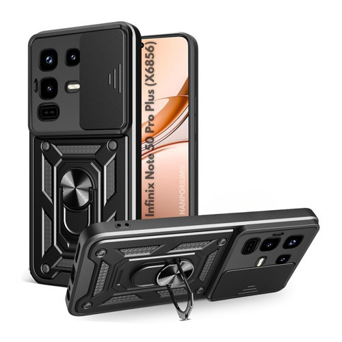 Infinix Note 50 Pro Plus Uyumlu Tank Kılıf Yüzüklü Extra Koruma Zırhlı Outdoor Kapak Siyah