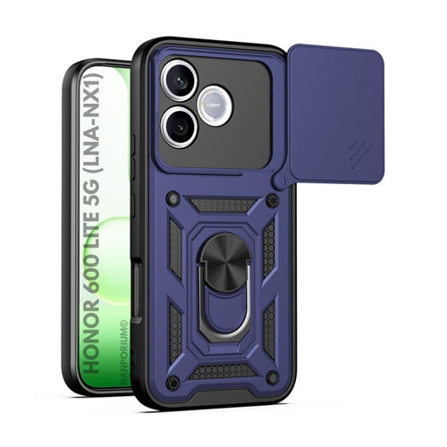 Honor 600 Lite 5G Uyumlu Tank Kılıf Yüzüklü Standlı Extra Koruma Zırhlı Outdoor Kapak Lacivert