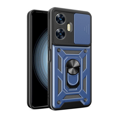 Realme C55 Uyumlu Tank Kılıf Yüzüklü Standlı Extra Darbe Koruma Zırhlı Outdoor Kapak Lacivert