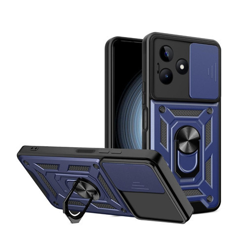 Realme C63 Uyumlu Tank Kılıf Yüzüklü Standlı Extra Darbe Koruma Zırhlı Outdoor Kapak Lacivert