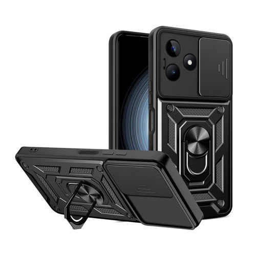 Realme C63 Uyumlu Tank Kılıf - Yüzüklü Standlı Extra Darbe Koruma Zırhlı Outdoor Kapak - Siyah