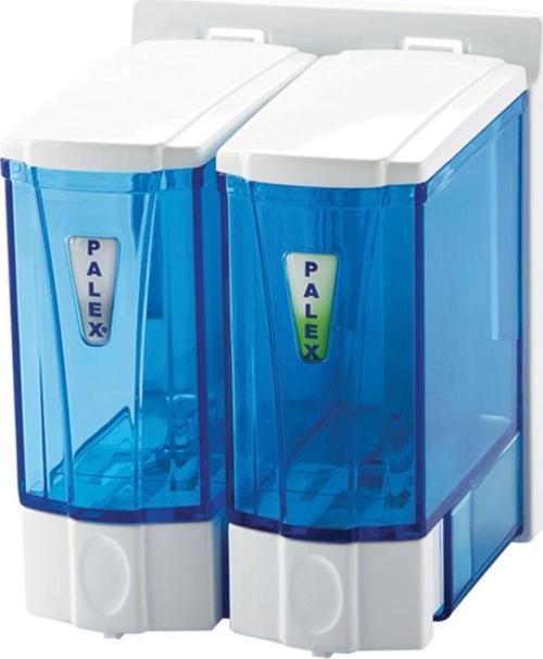 PLX 3564-1 Mini Sıvı Sabun Dispenseri Çiftli 250 ml Şeffaf Mavi