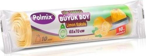 Polmix Büzgülü 65x70 cm Limon Kokulu Büyük Boy Çöp Torbası 10x30 Rulo 300 Adet 42911