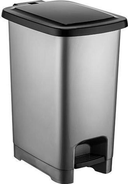 SY4281 15 lt Slim Pedallı Gri Plastik Çöp Kova Siyah Kapak