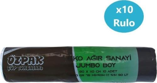 Özpak Eko Ağır Sanayi Jumbo Boy Çöp Poşeti 80x110cm 10 Rulo 100 Ad 6 kg Siyah
