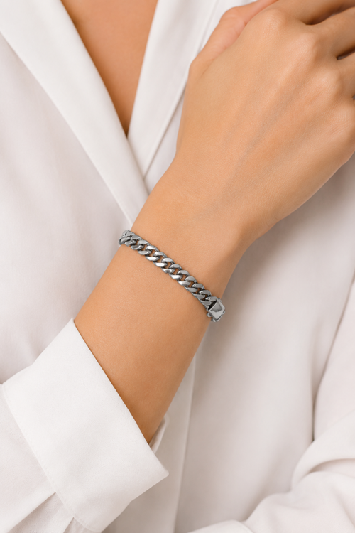 Jewelry Kadın Gümüş Renk Kalın Gurmet Zincir Kararmaz Çelik Bileklik 1097