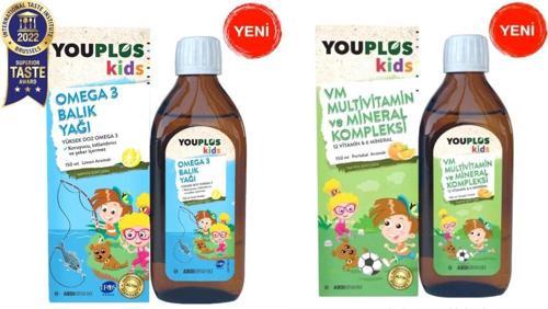 Kids Vm Multivitamin Ve Mineral Kompleksi 150 Ml + Youplus Kids Omega-3 150 Ml