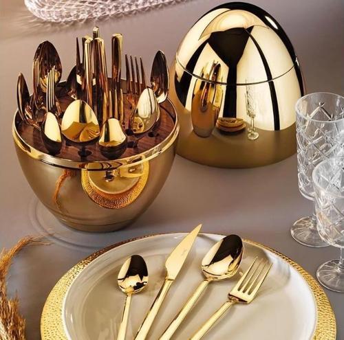 Golden Egg Standlı 24 Parça Çatal Kaşık Bıçak Takımı