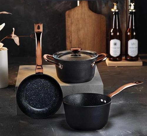 Starry 4 Parça Mini Granit Tencere Seti Bakır Kulp