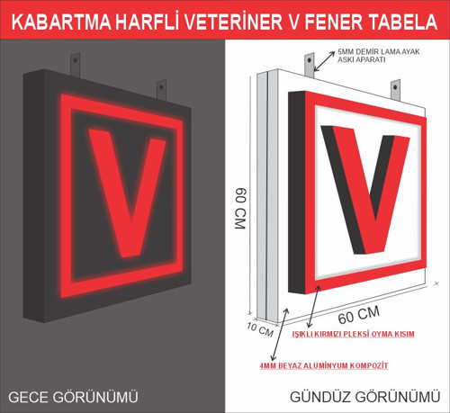 Veteriner V Fener Tabela Işıklı Kutu Harfli