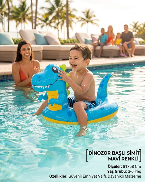 Dinozor Başlı Simit Mavi Renkli | 81x58 Cm | 3-6 Yaş Arası