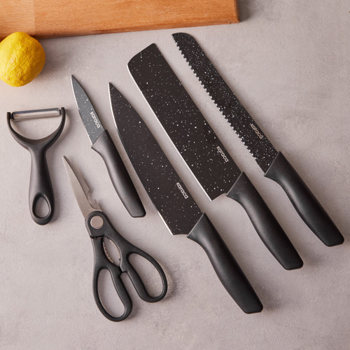 Black Stone 6 Parça Makas ve Soyacaklı Bıçak Seti