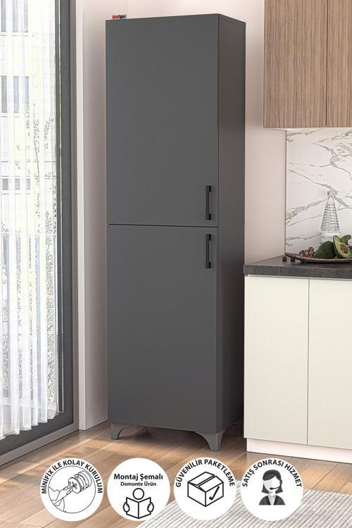 Çok Amaçlı Dolap Tuna Erzak Dolabı Banyo Dolabı Kiler Dolabı Mutfak Dolabı Antrasit