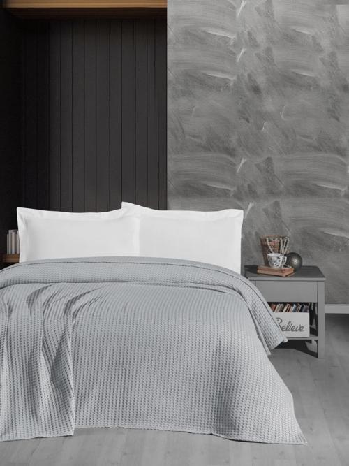 Havuzlu pike Kalın İplik Ev Dekorasyonu Çift Kişilik 220x240 Gri