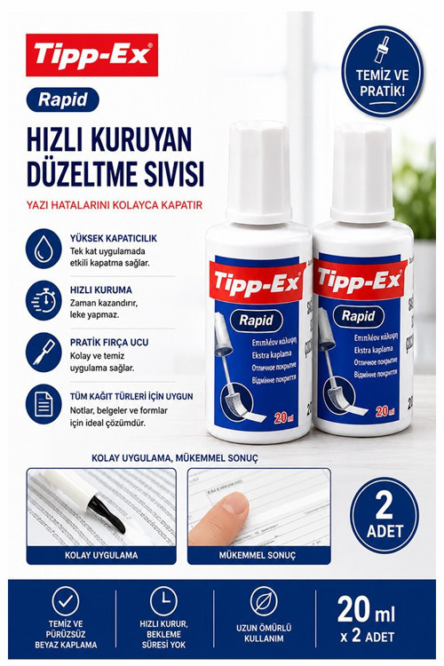 Sıvı Silici Daksil 2 Adet Tipp-Ex 20 ml Fırçalı Sıvı Düzeltici Daksil Yazı Düzeltici Okul Ofis Büro Fırça Uçlu Daksil