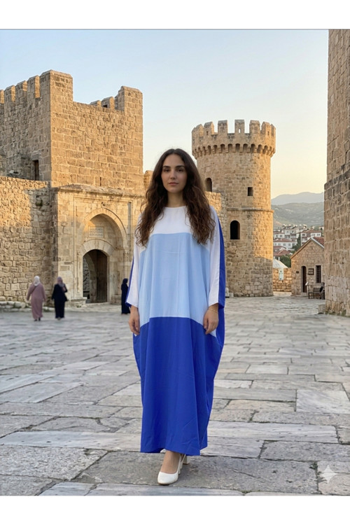 Üç Renkli 40-56 Beden Günlük Ve Özel Günler İçin Ferace Elbise