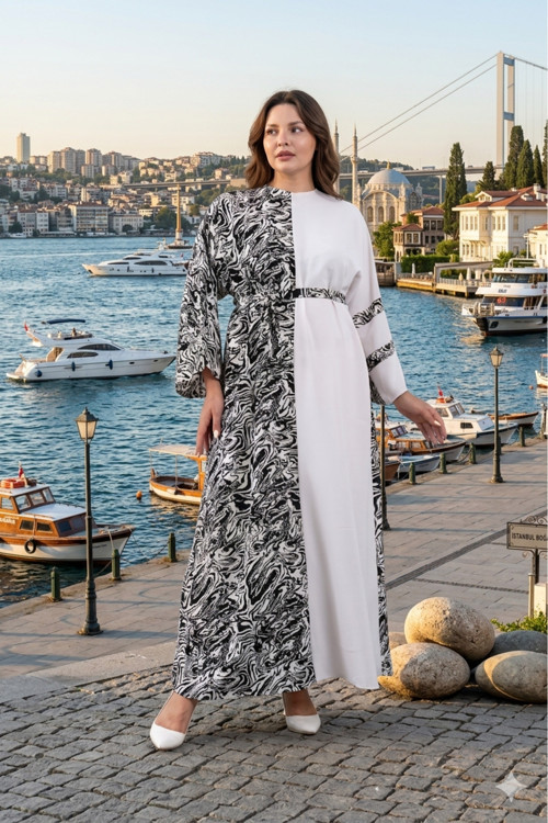 Desenli Garnili Salaş Elbise