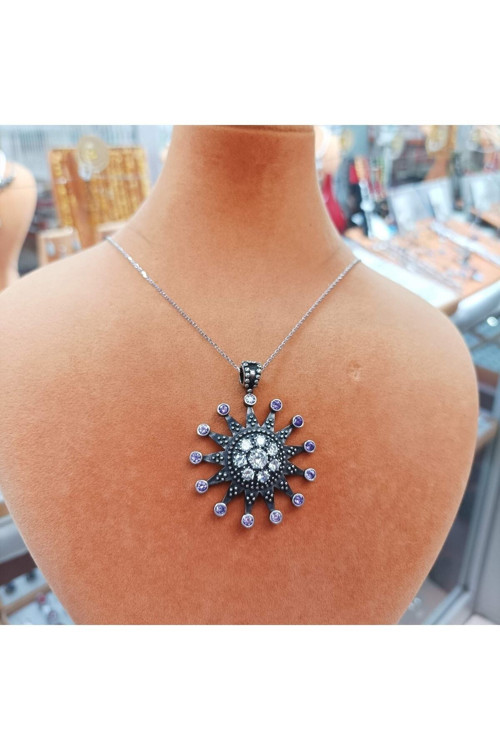 Ametist Taşlı Gümüş Kadın Kolye