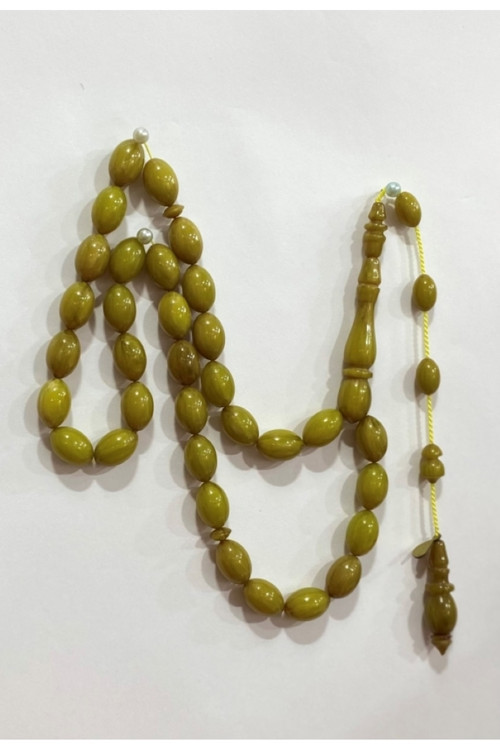 Sıkma Kehribar Zeytin Sarı Usta İşçilik Tespih