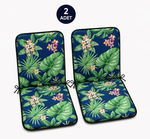 2 Adet Rattan Arkalıklı Sandalye Minderi (Kalınlık 4cm)-Tropikal Yeşil