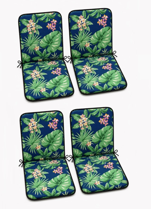 4 Adet Rattan Arkalıklı Sandalye Minderi (Kalınlık 4cm)-Tropikal Yeşil
