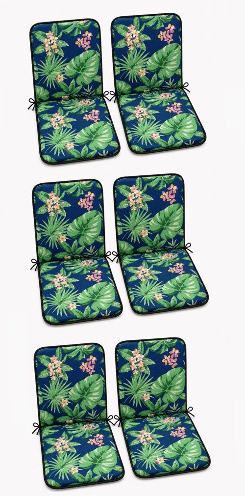 6 Adet Rattan Arkalıklı Sandalye Minderi (Kalınlık 4cm)-Tropikal Yeşil