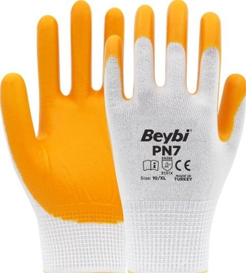 Pn7 Montajcı Polyester Sarı Nitril Eldiveni 50 Çift