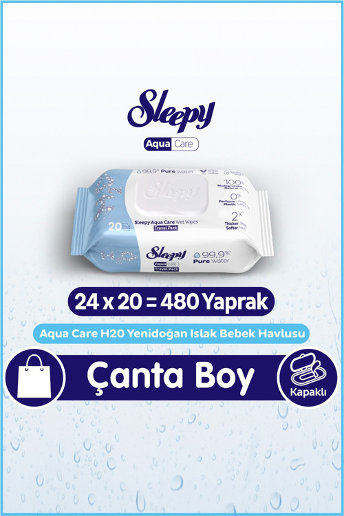 AquaCare H2O Yenidoğan Islak Bebek Havlusu Seyahat Boy 24x20 (480 Yaprak)