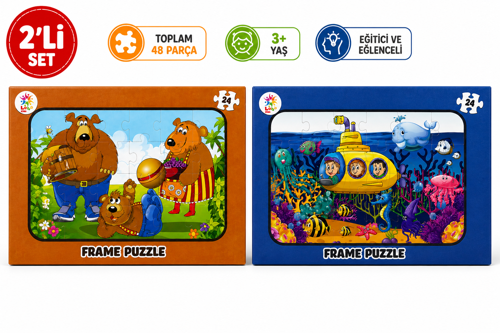 🧩 2’li Frame Puzzle Seti – Ayı Ailesi ve Denizaltı Macerası