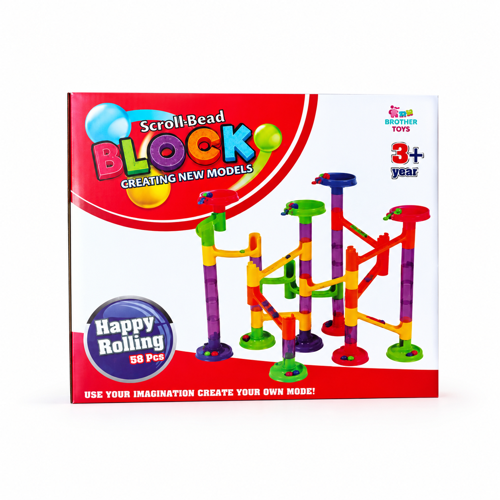 Scroll-Bead Block 58 Parça Renkli Bilye Labirenti Yapı Oyunu