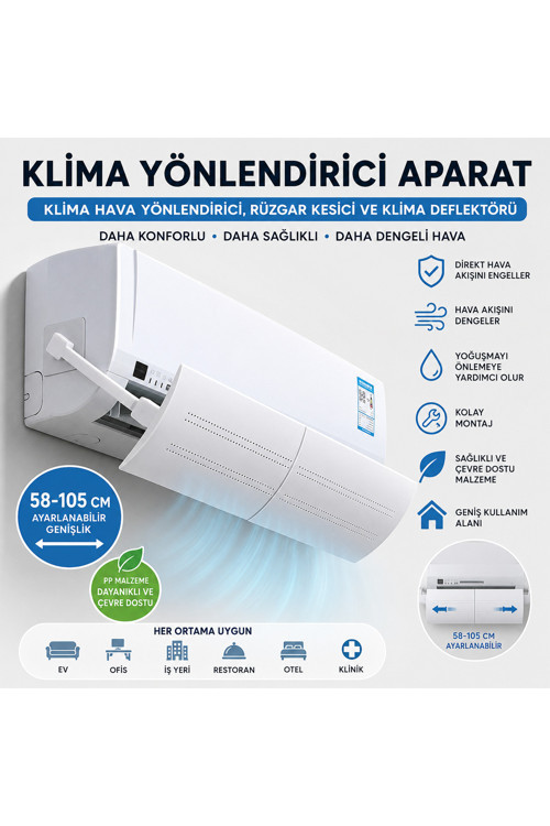 Klima Yönlendirici Aparat 58-105 cm | Klima Hava Yönlendirici, Rüzgar Kesici ve Klima Siperliği