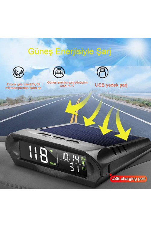 Hız Göstergesi Güneş Enerjili GPS Tüm Araçlarla Uyumlu Evrensel Hassas ve Şık S98 HUD Ekranı