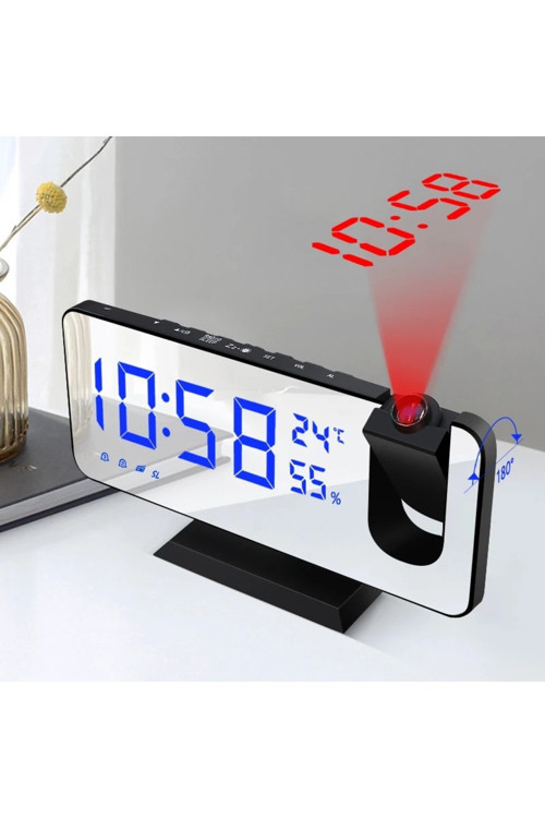 Çok Fonksiyonlu Masaüstü Ayna Saat Fm Radyo Alarm Projeksiyon Sıcaklık Nem Ölçer Usb Özellik