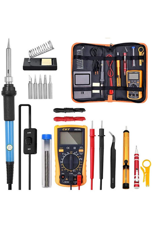 MDSTECH Lehim Seti 60W Ayarlı Havya + Lehim Sökme Pompası + Multimetre Tamir Kiti | Profesyonel Elektronik Tamir Seti