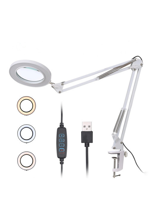 Katlanabilir Büyüteç Çok İşlevli 5/ 8X Işıklı LED Aydınlatmalı Masa Lambası USB Bağlantılı