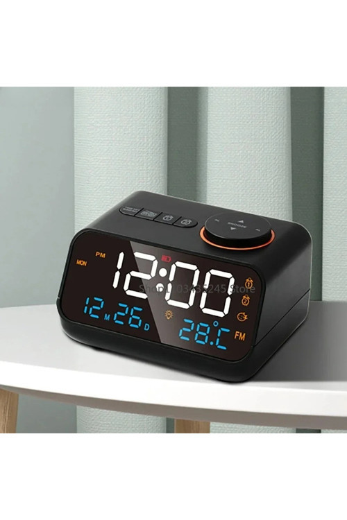 MDSTECH Şarjlı Dijital Alarm Saat FM Radyo Çift Alarm Sıcaklık Nem Göstergeli LED Masa Saati