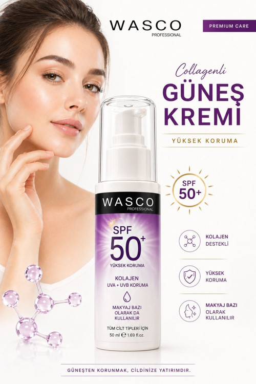 Yaşlanma Karşıtı Spf50+ Kolajenli Güneş Kremi (Collagen-Panthenol-Hyaluronic Acid) 50Ml