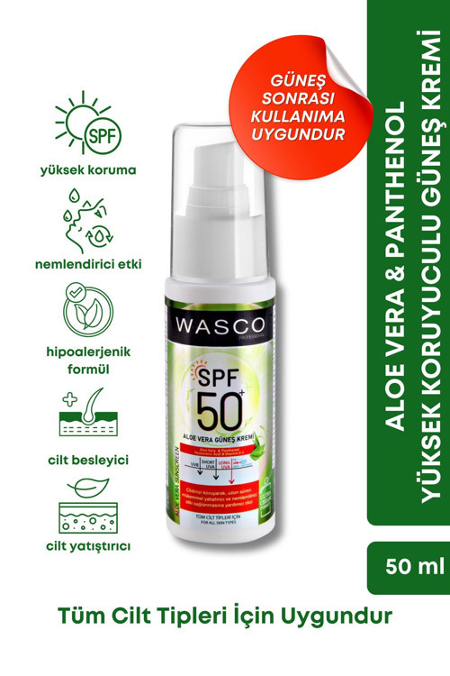 Aloe Vera Özlü Yüksek Koruyuculu 50 Spf+ Yatıştırıcı, Nemlendirici Güneş Kremi Aloe Veralı 50Ml