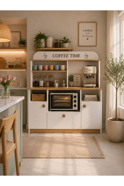 Coffeenola Kahve Köşesi, Mutfak Dekorasyon, Çok Amaçlı Dolap, Mikrodalga Mini Fırın Dolap, Bohem Tarzı Dolap